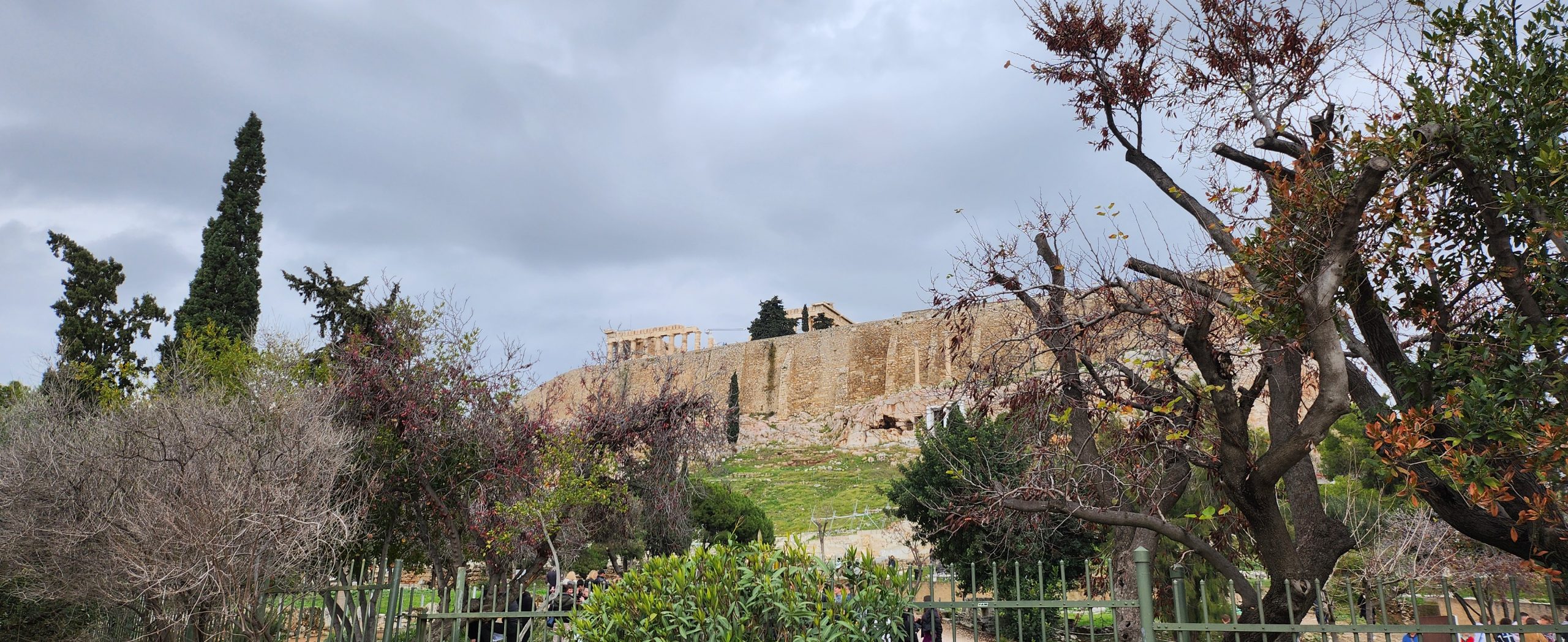 Ground view of the Acropolis in Athens Greece